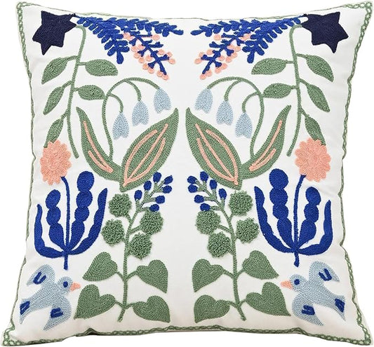 Embroidered Throw Pillow Case Spring Romantic Flower Cushion Cover Farmhouse by AusingLLC