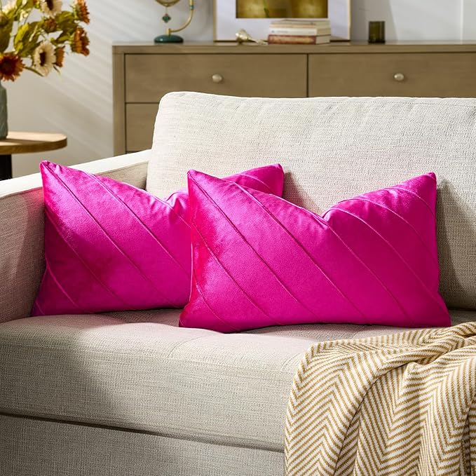 GIGIZAZA Hot Pink Velvet Pillow Covers 12x20 by GIGIZAZAFocusingonhomedecoration