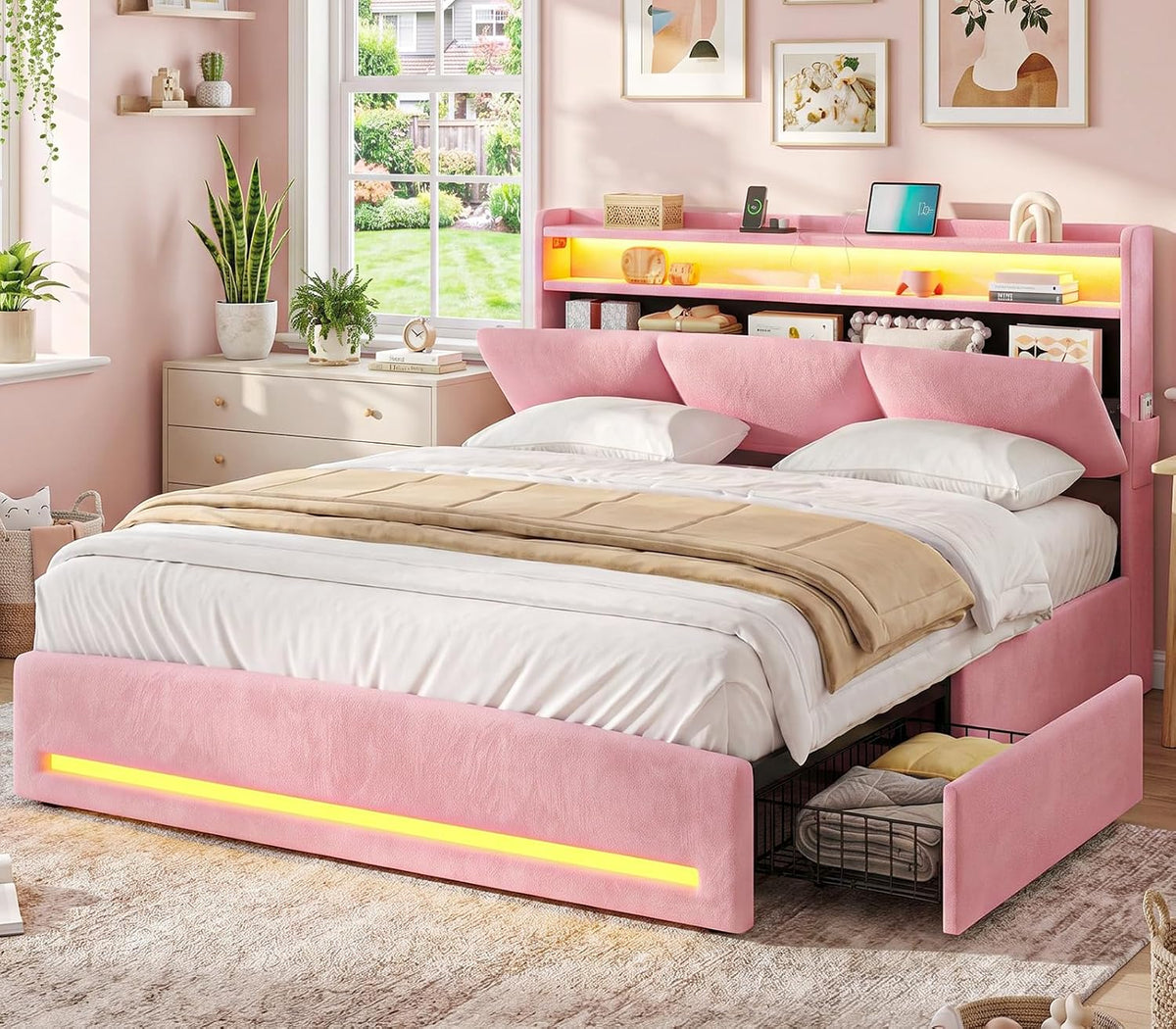 msmask queen bed frame with storage headboard &, main product view