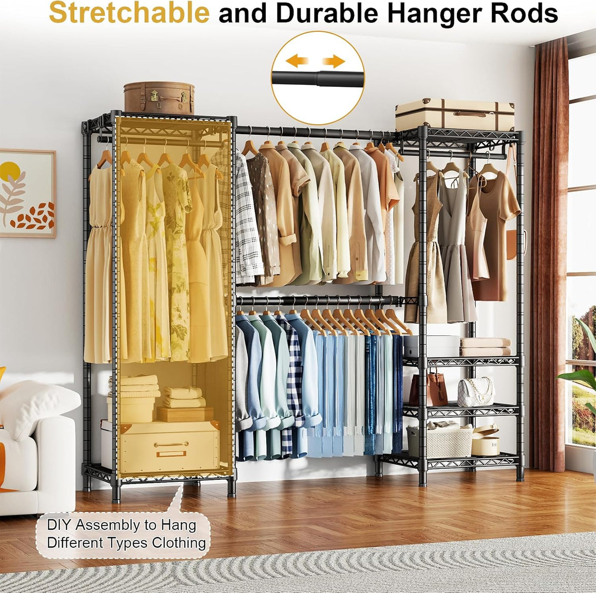 ulif e7 garment rack, heavy duty clothes storage, close-up detail
