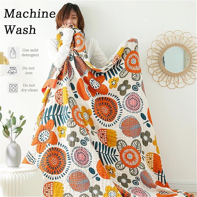 Boho Throw Blanket 60''x80'' for Bed Couch, Floral Muslin Bed Blankets Boho - Image 4
