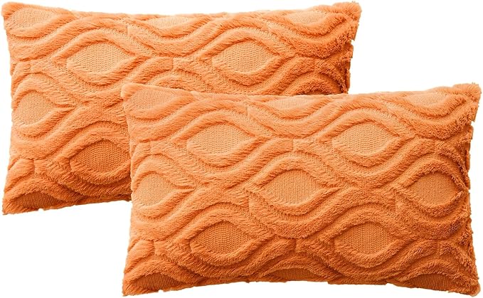 MIULEE Bright Orange Fall Throw Pillow Covers 12x20 Inch, Soft Plush Faux Wool - Image 7