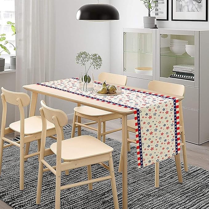 4th of July Table Runner, America Memorial Day Independence Day Stripe Stars - Image 2