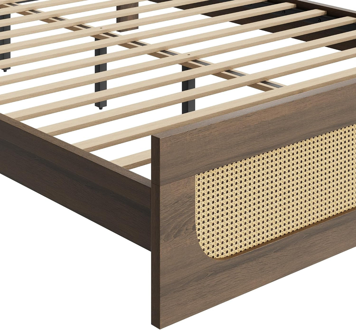 kislot boho rattan bed frame, farmhouse platform, walnut, view 11