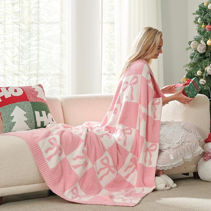 Snuggle Sac Bow Throw Blanket for Couch Microfiber Fluffy Warm Cozy Fuzzy - Image 6