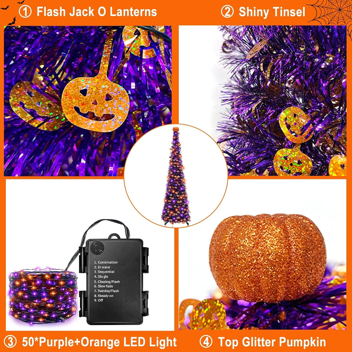 5 Ft Halloween Black Tree Orange & Purple Lights Halloween Decorations