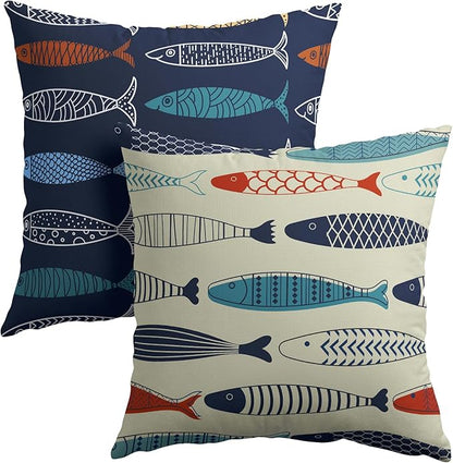 Fish Throw Pillow Covers Decorative Cotton Linen Pillowcases 24x24 inch by Granbey