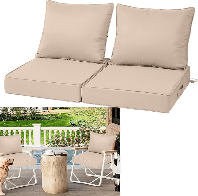 Outdoor Deep Seat Cushions for Patio Furniture Set of 2, Waterproof Outdoor by Vulacko