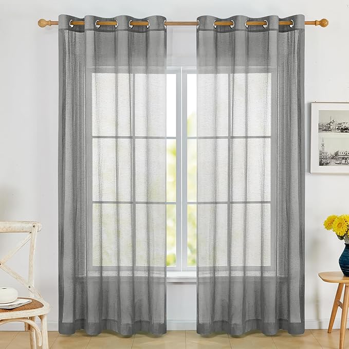 Deconovo Linen-Feel Sheer Curtains, 2 Panels Set, Grommet Top, Sustainable by Deconovo