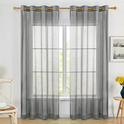 Deconovo Linen-Feel Sheer Curtains, 2 Panels Set, Grommet Top, Sustainable by Deconovo