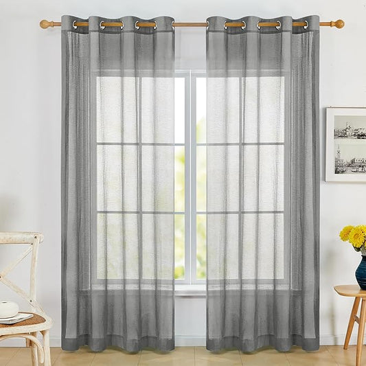 Deconovo Linen-Feel Sheer Curtains, 2 Panels Set, Grommet Top, Sustainable by Deconovo