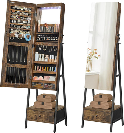 songmics led mirror jewelry cabinet armoire, freestanding lockable, main product view