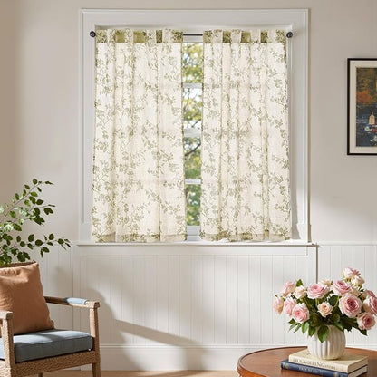 jinchan Floral Kitchen Curtains 45 Inch Linen Tier Curtains Christmas Decor - Image 4