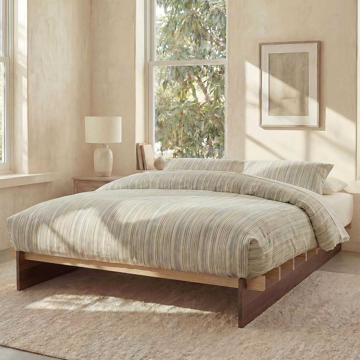 yechen king wood platform bed frame, king size, main product view