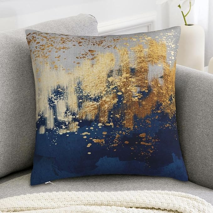 Navy Blue and Gold Pillow Covers 18 x 18 inch Set of 2 Decorative Cushion - Image 6