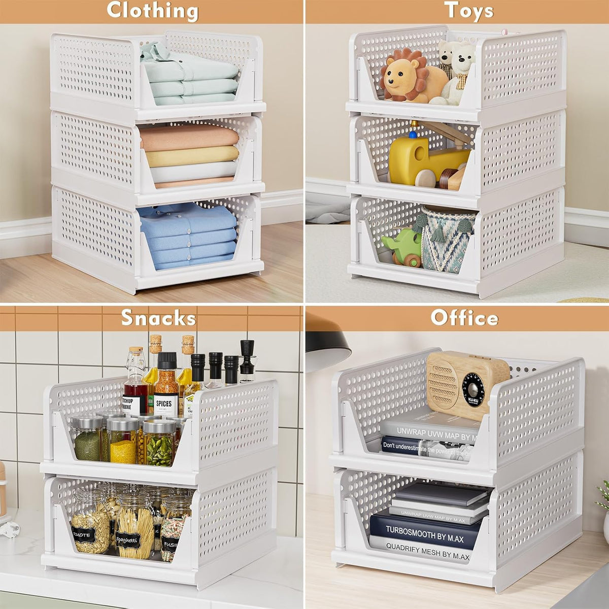 caktraie 5 pack stackable closet storage basket, close-up detail