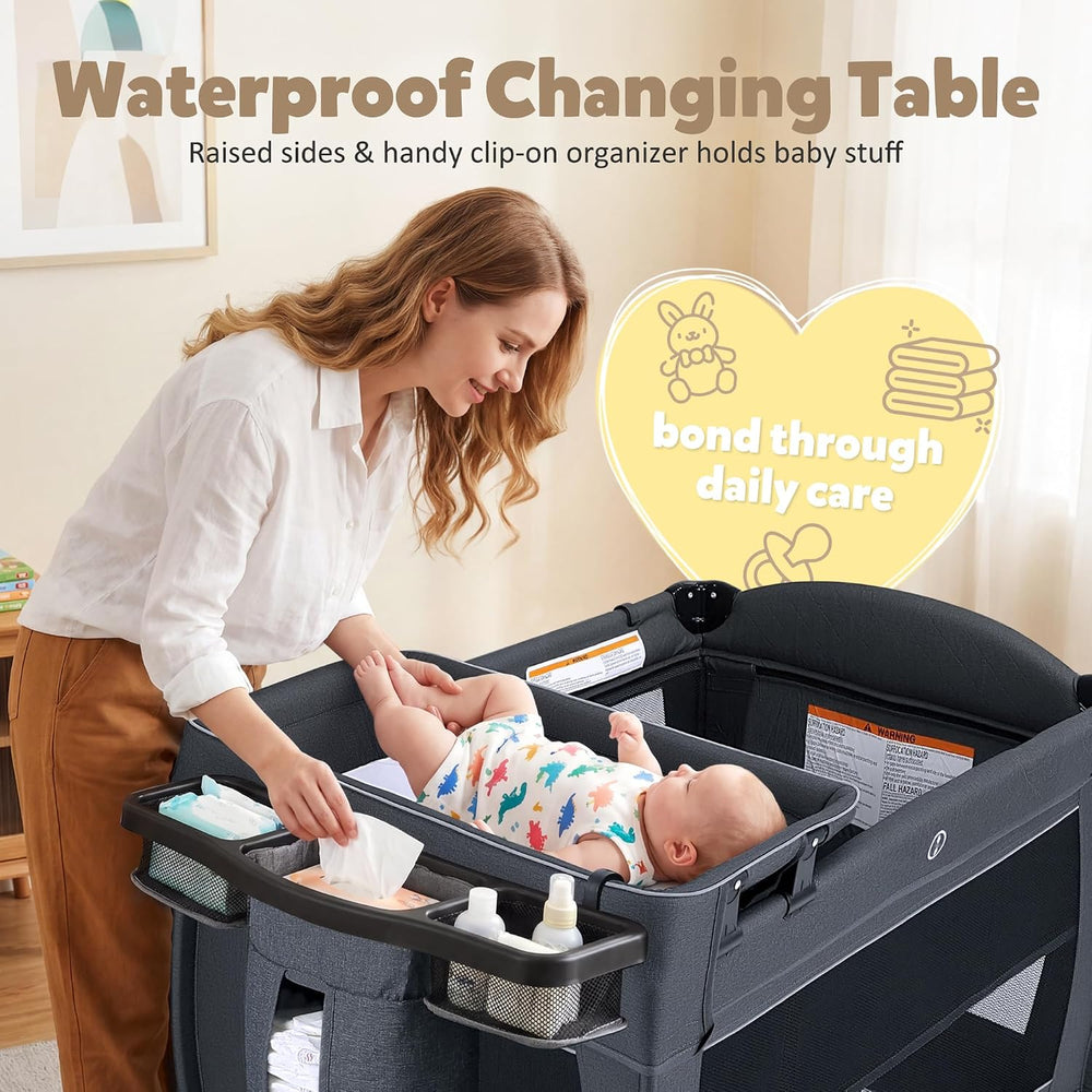 TODEFULL 4 in 1 Foldable Pack and Play with Bassinet & Changing Table