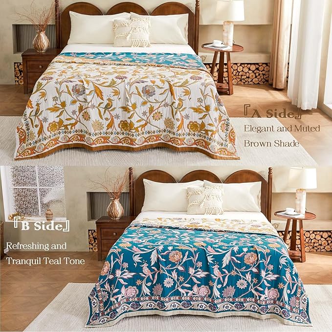 Fall Throw Blanket for Couch, 100% Cotton Muslin Breathable Woven Farmhouse - Image 6