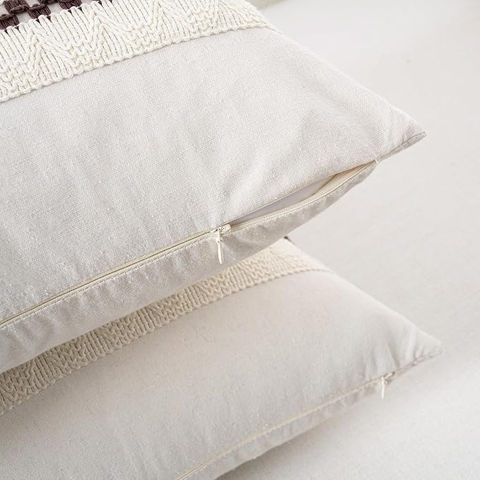 Fancy Homi Set of 2 Boho Brown Decorative Throw Pillow Cover 22x22 Inch - Image 3