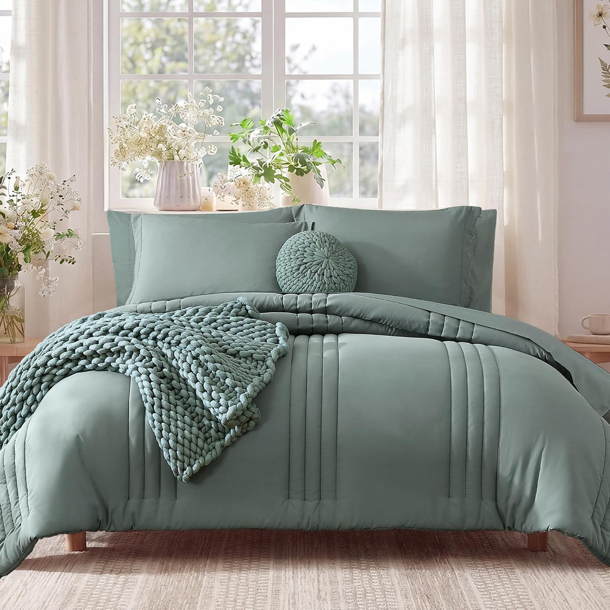 full size comforter sets-7 pieces sage soft bed, main product view