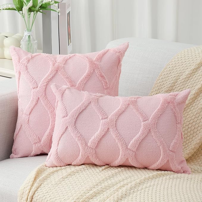 decorUhome Throw Pillow Covers 24x24 Inch Set of 2, Soft Plush Faux Fur Wool - Image 4