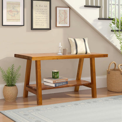 warmiehomy solid wood bench, 30” rustic farmhouse entryway shown in use