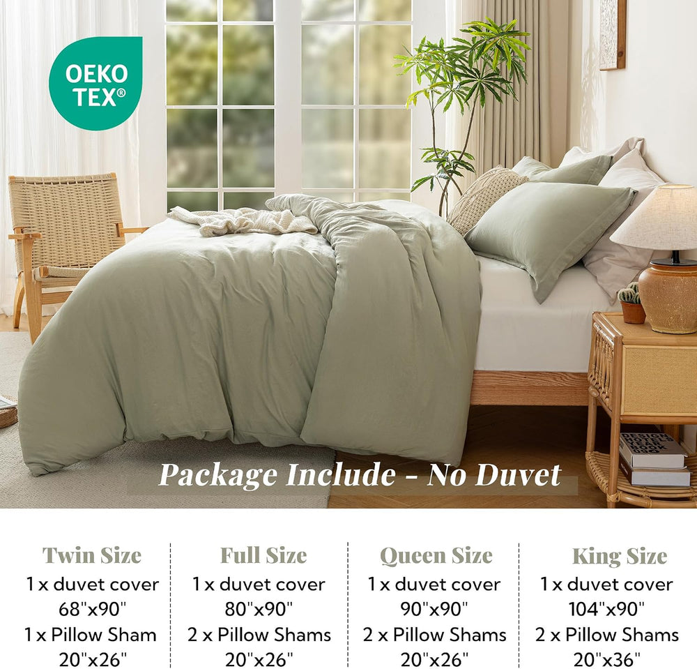 MILDLY Duvet Cover Queen Ultra Soft Comforter Cover Set 3pcs, Mist Sage