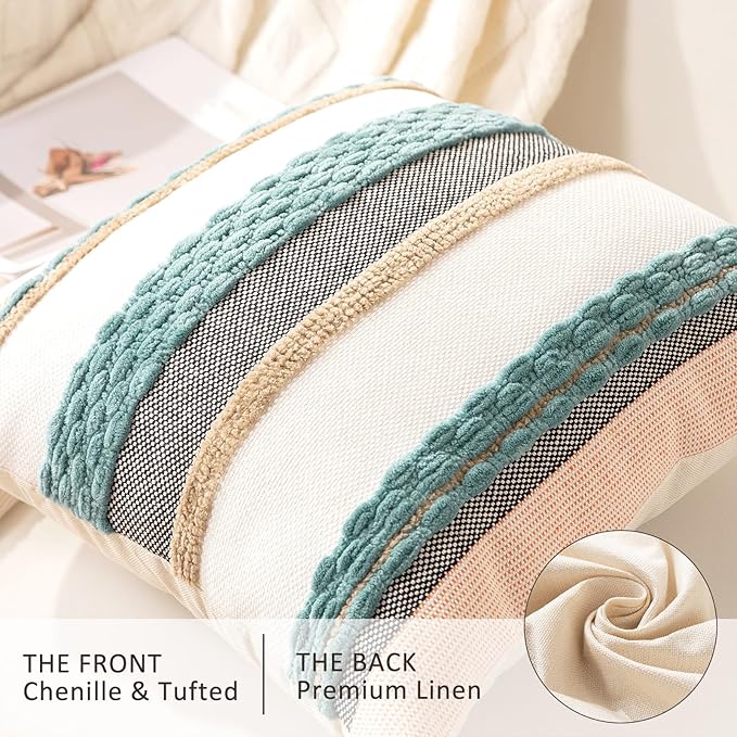 Boho Throw Pillow Covers 18x18 Set of 2 Farmhouse Decorative Cushion Case - Image 2
