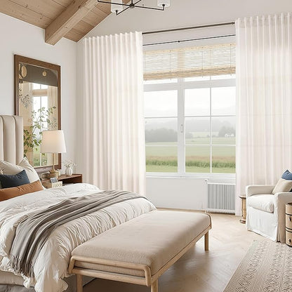 Ivory White Linen Back Tab Curtains 84 Inch Length - Image 7