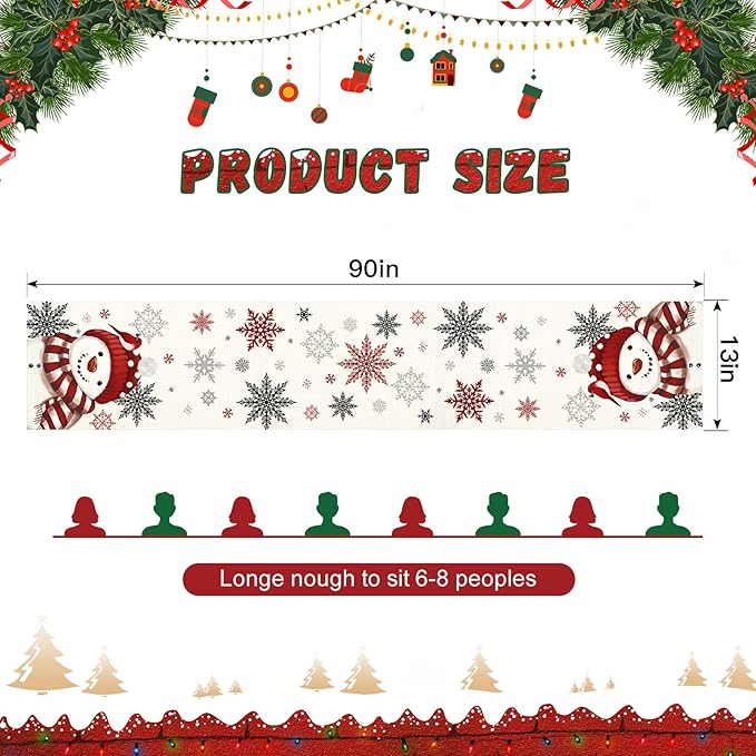 OTOSTAR Snowflakes and Red Snowman Christmas Table Runner, Xmas Seasonal Winter - Image 5