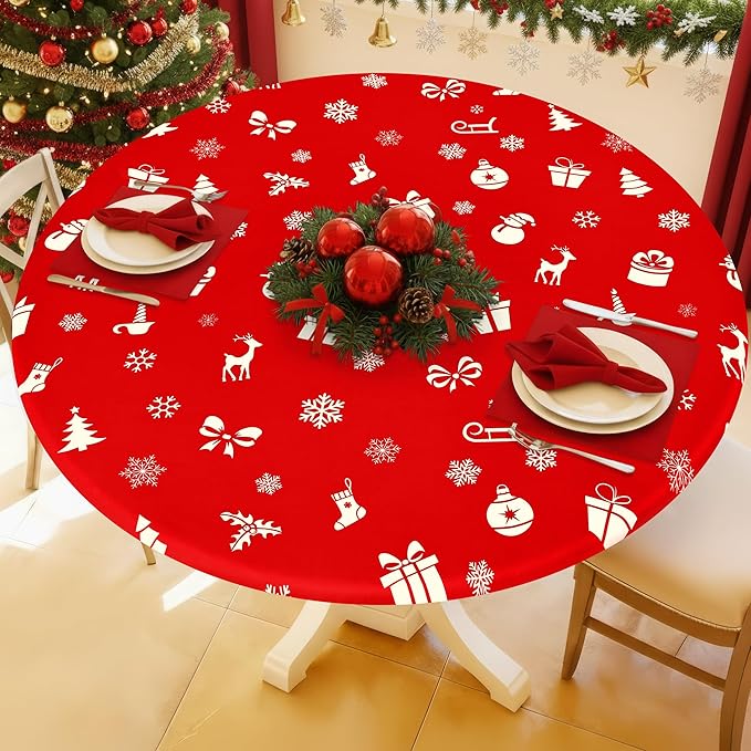 Round Spandex Christmas Tablecloth, Elastic Fitted Waterproof Tablecloths by Moosfor