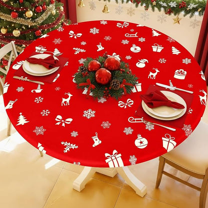 Round Spandex Christmas Tablecloth, Elastic Fitted Waterproof Tablecloths by Moosfor