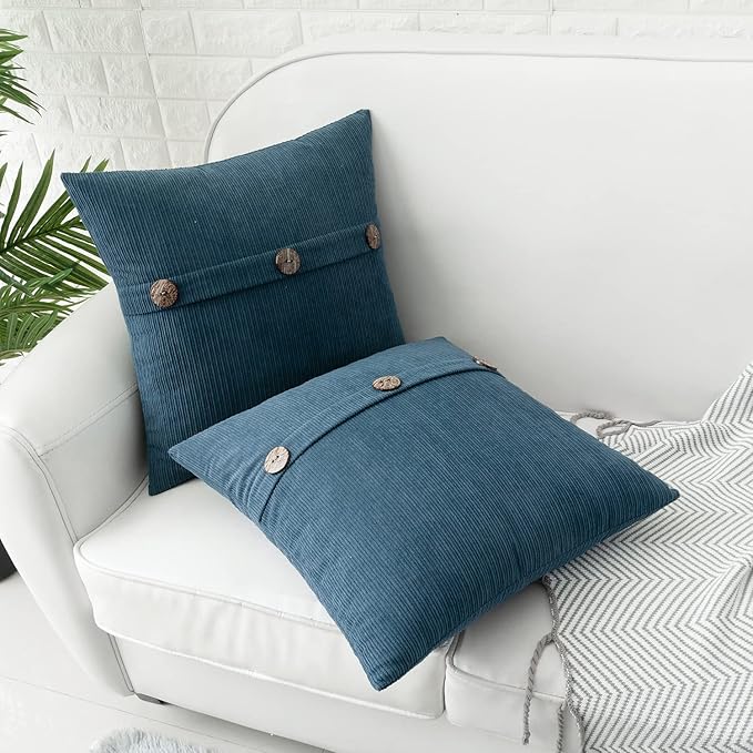 HWY 50 Blue Chenille Throw Pillow Covers 22x22 Inch - Image 3