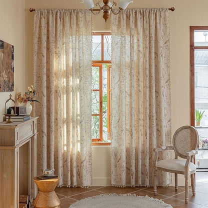 ENJOYBRIDAL Floral Curtains 63 Inch Long Farmhouse Semi Sheer Drapes Bird - Image 2
