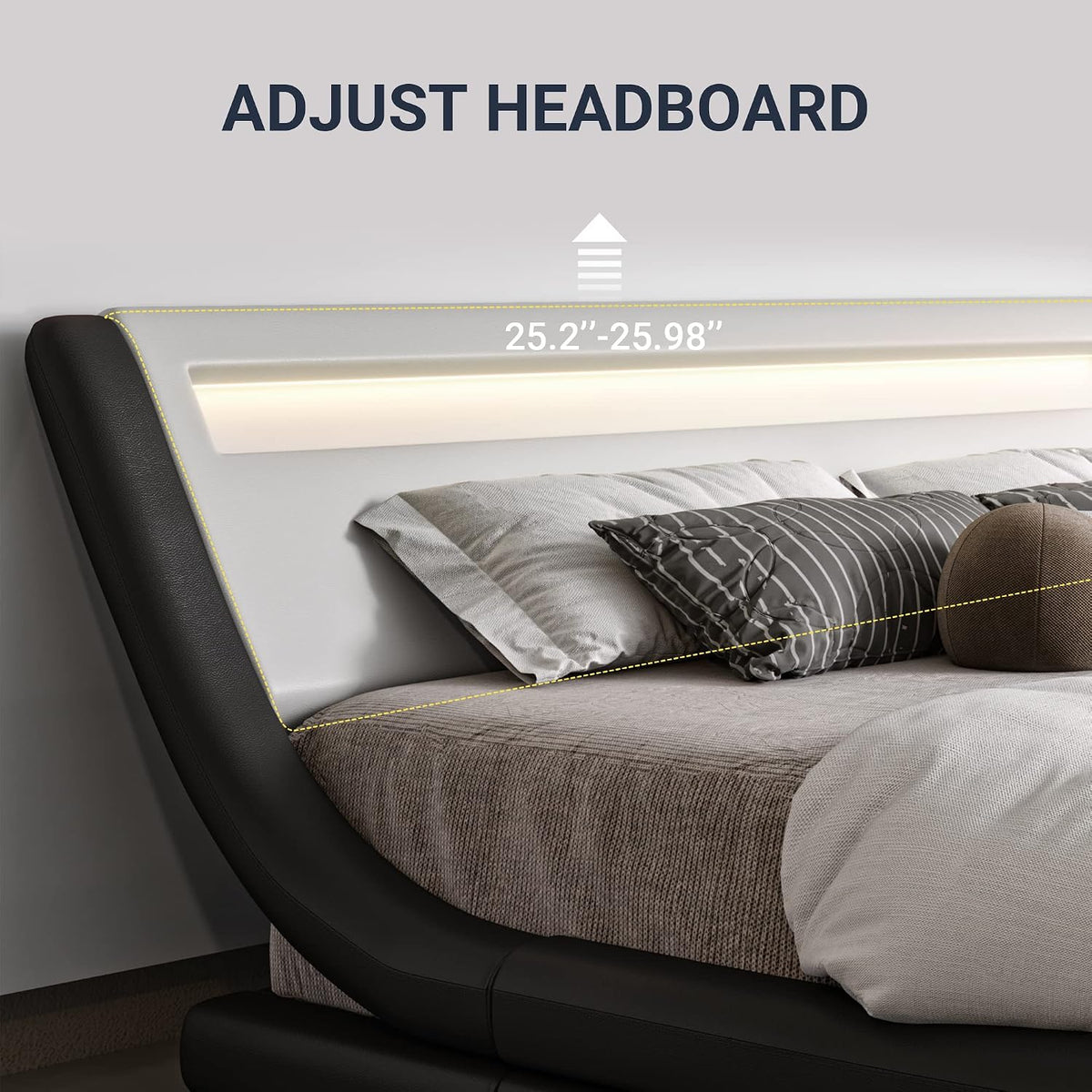 allewie queen size led bed frame with adjustable, side view