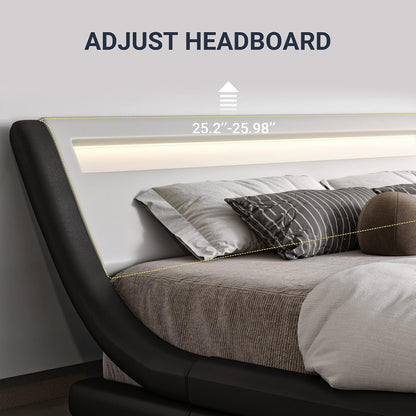 allewie queen size led bed frame with adjustable, side view