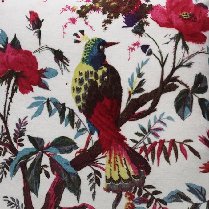 Eyes of India Velvet Floral Flower Bird Throw Pillow Sofa Cushion Cover Case - Image 4