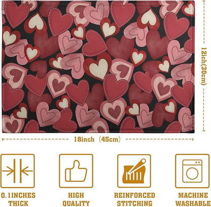 Valentines Day Love Hearts Placemats Set of 4 Valentine Red Black Heart Linen - Image 4