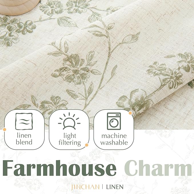 jinchan Floral Kitchen Curtains 24 Inch Linen Tier Curtains Christmas Decor - Image 6