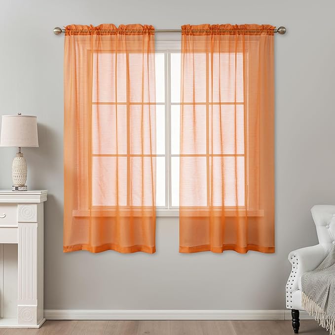 Orange Sheer Curtains 63 Inch Length, Privacy Semi Sheer Curtains - Image 2