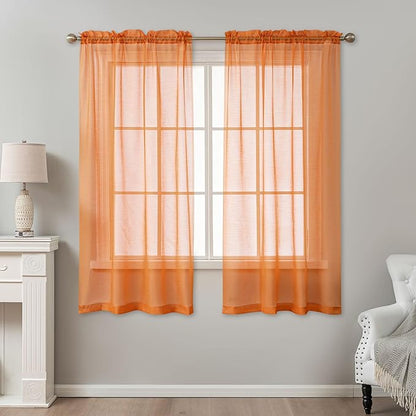 Orange Sheer Curtains 63 Inch Length, Privacy Semi Sheer Curtains - Image 2