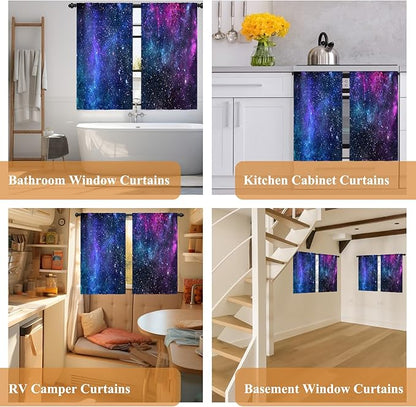 Renaiss 26 x 45 Inch Universe Galaxy Kitchen Blackout Window Curtains Tier - Image 7