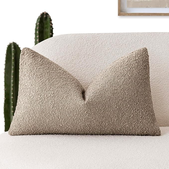 Foindtower Decorative Textured Boucle Throw Pillow Covers Accent Solid Lumbar by Foindtower