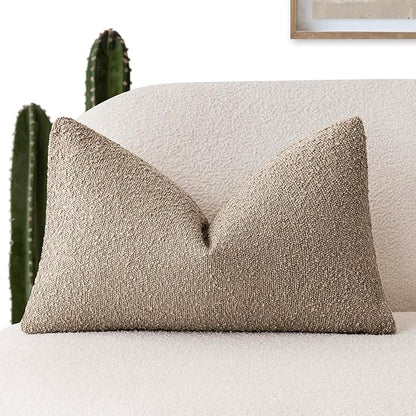 Foindtower Decorative Textured Boucle Throw Pillow Covers Accent Solid Lumbar by Foindtower