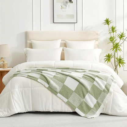 Snuggle Sac Checkered Blanket, Sage Green Throw Blanket - Image 6