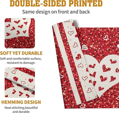 Valentine Hearts Placemats Set of 4, 12x18 Inch Red White Love Heart Linen - Image 5