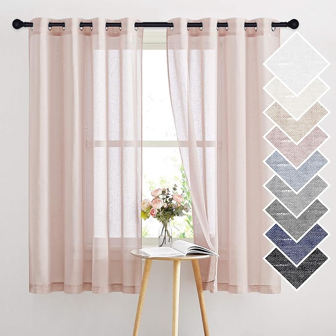 NICETOWN Linen Blend Semi Sheer Curtains 63" L - Image 2
