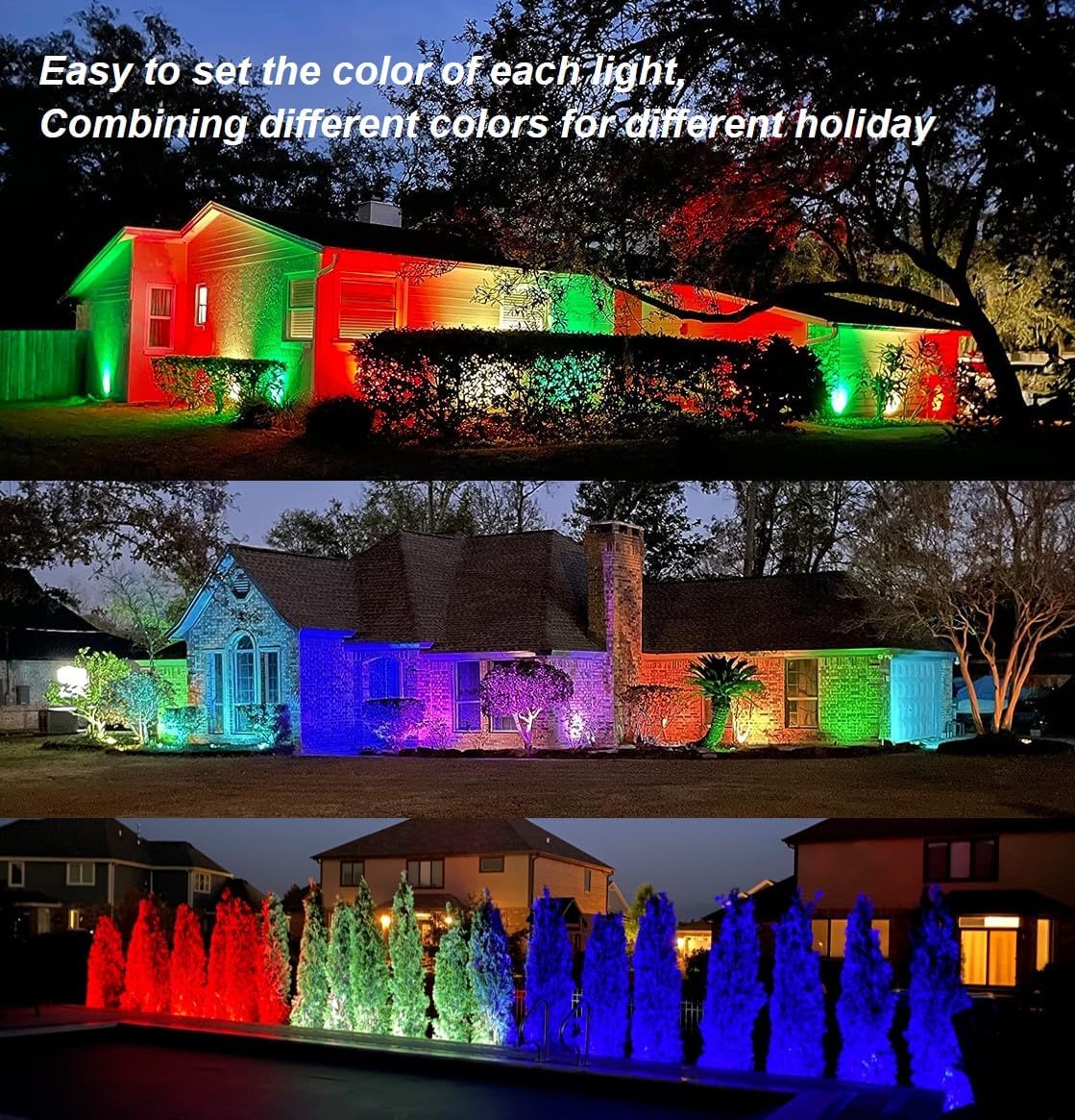 TOVEENEN 25W Color LED Outdoor Landscape Spotlight with Strobe Lighting - Waterproof RGB Spot Lights for Yard Tree House Halloween Christmas, Dual Mode, 120V 25W