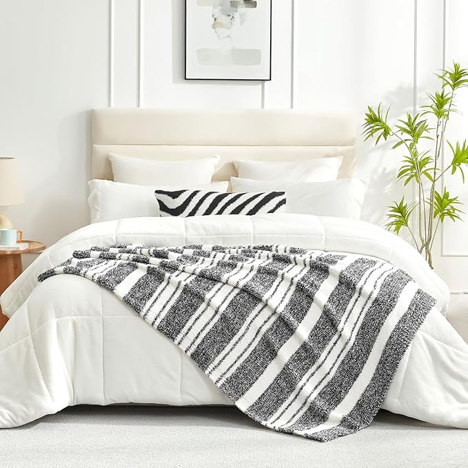 Snuggle Sac Black White Stripe Twin Size Reversible Super Soft Bedding Blanket - Image 2
