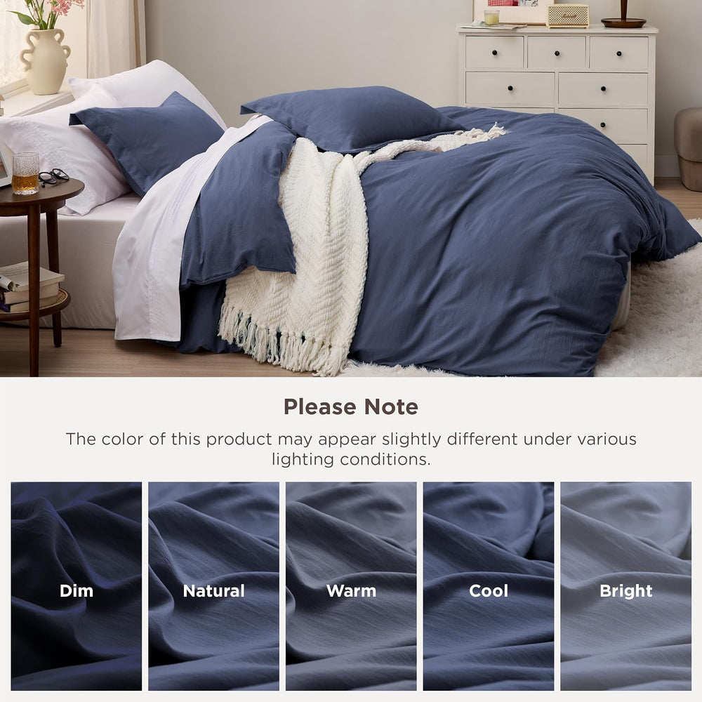 Bedsure Prewashed Duvet Cover King, Cotton-Like Soft Bedding Set, Navy